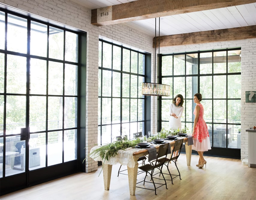 Chandelier with table with Windows