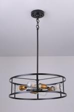  LIT2435BK-GD - 18" 4x60 W E26 Pendant in black finish with Gold sockets with chain and loop
