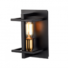  LIT2484BK-GD - 9" Wall Sconce in Black finish with Gold Socket Rings