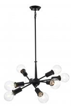  LIT2532BK-BK - 8-Light Pendant in black finish with Black Sockets