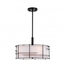  LIT2732BK-WH - 16" 4x100 Pendant in black metal frame with white shade