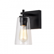 Lit Up Lighting LIT2901BK+MC-CL - 1x60W High Wall sconce in Black finish with replaceable Gold & black socket rings with clear glass