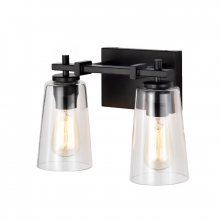  LIT2922BK+MC-CL - 2x60W E26 Light Vanity in Black finish with replaceable black and Gold finish sockets rings