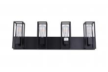  LIT3124BK-GD - 4x 60W E26 Vanity in black finish with Gold Sockets, Dimensions : L=29.5" E=4.5" H=9.5"