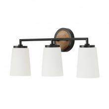  150831WK-546 - 3-Light Vanity in Matte Black and Mango Wood with Soft White Glass
