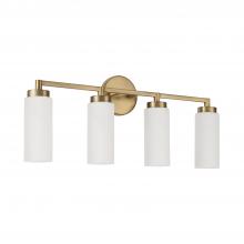  151741AD - 4-Light Cylindrical Vanity in Aged Brass with Faux Alabaster Glass