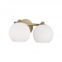  152121AD-548 - 2-Light Circular Globe Vanity in Aged Brass with Soft White Glass