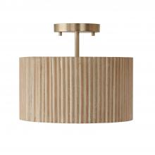  250711WS - 1-Light Semi-Flush Pendant in Matte Brass and Handcrafted Mango Wood in White Wash