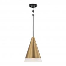  351911AB - 1-Light Cone Pendant in Black with Aged Brass and Soft White Glass Shade