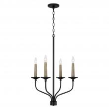  451541MB - 4-Light Chandelier in Matte Black with Interchangeable Faux Wood or Matte Black Candle Sleeves