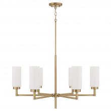  451761AD - 6-Light Cylindrical Chandelier in Aged Brass with Faux Alabaster Glass
