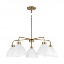  452051AW - 5-Light Chandelier in Aged Brass and White