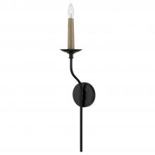  651511MB - 1-Light Sconce in Matte Black with Interchangeable Faux Wood or Matte Black Candle Sleeve