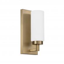  651711AD - 1-Light Cylindrical Sconce in Aged Brass with Faux Alabaster Glass