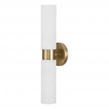  651721AD - 2-Light Cylindrical Linear Bath Bar Sconce in Aged Brass with Faux Alabaster Glass