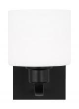  4128801-112 - Canfield indoor dimmable 1-light wall bath sconce in a midnight black finish and etched white glass