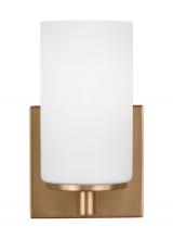  4139101EN3-848 - Hettinger traditional indoor dimmable LED 1-light wall bath sconce in a satin brass finish with etch