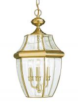  6039-02 - Lancaster traditional 3-light outdoor exterior pendant in polished brass gold finish with clear curv