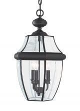  6039-12 - Lancaster traditional 3-light outdoor exterior pendant in black finish with clear curved beveled gla