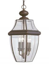 6039-71 - Lancaster traditional 3-light outdoor exterior pendant in antique bronze finish with clear curved be