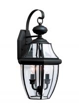  8039-12 - Lancaster traditional 2-light outdoor exterior wall lantern sconce in black finish with clear curved
