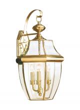  8040-02 - Lancaster traditional 3-light outdoor exterior wall lantern sconce in polished brass gold finish wit