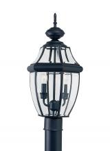  8229-12 - Lancaster traditional 2-light outdoor exterior post lantern in black finish with clear curved bevele