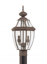  8229-71 - Lancaster traditional 2-light outdoor exterior post lantern in antique bronze finish with clear curv