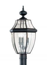 8239-12 - Lancaster traditional 3-light outdoor exterior post lantern in black finish with clear curved bevele