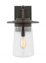  8708901EN7-71 - Tybee casual 1-light LED outdoor exterior large wall lantern sconce in antique bronze finish with cl