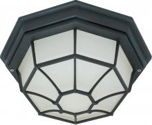  60/536 - 1 Light - 12" Flush Spider Cage with Glass Lens - Textured Black Finish