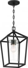  60/6594 - Hopewell- 1 Light Hanging Lantern - with Clear Seeded Glass - Matte Black Finish