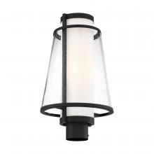  60/6605 - Anau - 1 Light Post Lantern - with Etched Opal and Clear Glass - Matte Black Finish