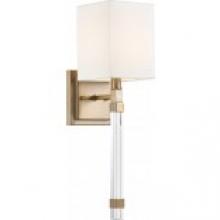  60/6681 - Thompson- 1 Light Wall Sconce - with White Linen Shade - Burnished Brass Finish