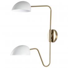  60/7394 - Trilby; 2 Light; Wall Sconce Matte White with Burnished Brass