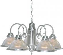  SF76/444 - 5 Light - Chandelier with Clear Ribbed Glass - Brushed Nickel Finish