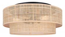  IFM1149A19NBK - BELLAMY, 3 Lt Flush Mount, Natural Rattan Shade, 60W Type A, 19" W x 8.25" H, Easy Connect I