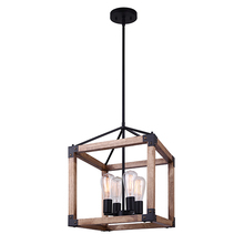  ICH756A04BKW14 - MOSS, MBK + Real Wood Color, 4 Lt 39.75inch Rod Chandelier, 60W Type A