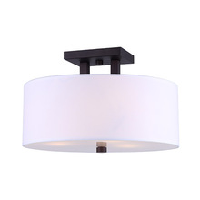  ISF578A03ORB - River, 3 Lt Semi-Flush mount, White Fabric Shade + Glass Panel, 60W Type A, 15" x 10"