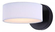  LWF288A01BK - CARMYNN, MBK , 1 Lt LED Wall Fixture, White Ribbed Shade, 11W LED (Int.), Dimm., 850 lm