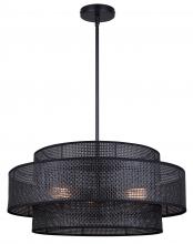  ICH1149A03BK22 - BELLAMY, 3 Lt 22" W Rod Chandelier, Black Rattan Shade, 60W Type A, 22" W x 17.25 - 59.25