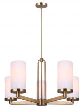  ICH1165A05GD - KINSLEA, 5 Lt Rod Chandelier, Flat Opal Ribbing Glass, 60W Type A, 25.75" W x 21.5 - 69.5" H