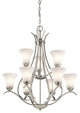  43506NI - Keiran 33.25" 9 Light Chandelier with Satin Etched White Glass in Brushed Nickel