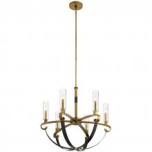  52015NBR - Artem 26" 6 Light Chandelier with Clear Glass Cylinders in Natural Brass