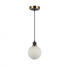  AC11870WH - Gem Collection 1-Light Pendant with White Glass Black and Brushed Brass
