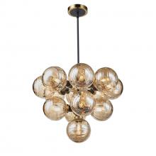  AC11872AM - Gem Collection 13-Light Chandelier with Amber Glass Black and Brushed Brass