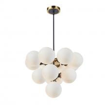  AC11872WH - Gem Collection 13-Light Chandelier with White Glass Black and Brushed Brass