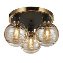  AC11873AM - Gem Collection 3-Light Semi-Flush Mount with Amber Glass Black and Brushed Brass