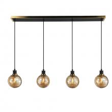  AC11874AM - Gem Collection 4-Light Island/Pool Table with Amber Glass Black and Brushed Brass