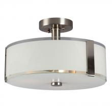  614298BN - 3-Light Semi Flush Mount - Brushed Nickel with White Opal/Clear Glass